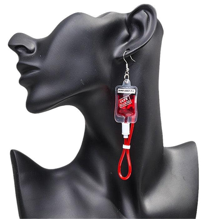 Wholesale Halloween Funny Blood Bag Plastic Earrings JDC-ES-ChouD014