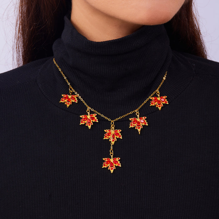 Wholesale  Diamond Maple Leaf Necklace Bracelet Retro Simple Niche Pull Bracelet