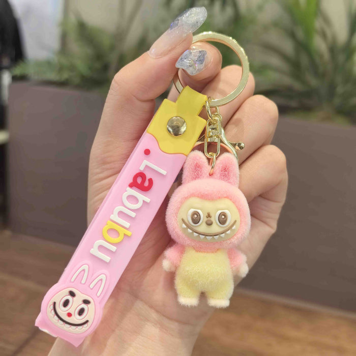 Wholesale Cartoon flocking overalls pull cloth keychain little sheep new cute doll