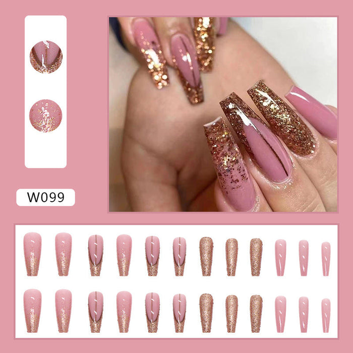 Wholesale Ballerina Long Glitter Gold Powder Nail Stickers JDC-NS-QiH022