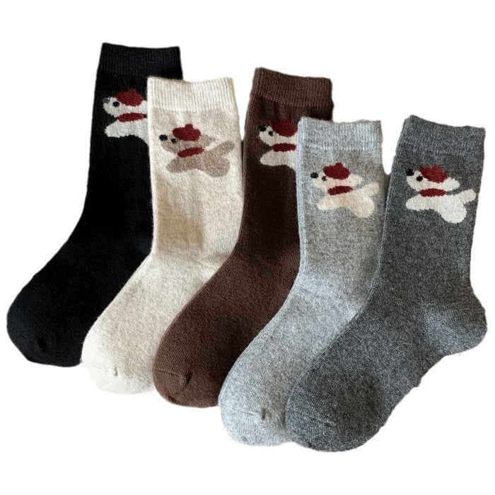 Wholesale Wool socks autumn and winter tube socks warm thick socks cute cartoon scarf puppy boneless brown women's socks