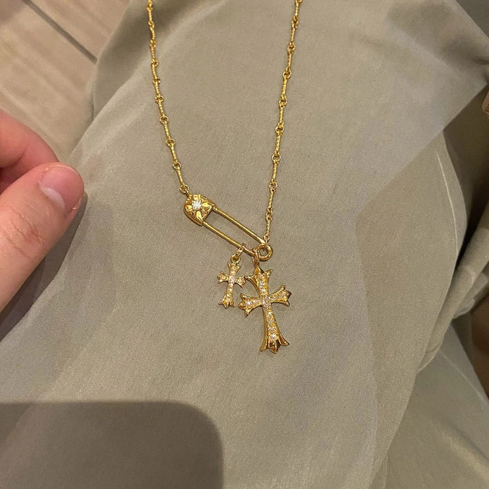 Wholesale Gold Cross Pendant Necklace Fashion Jewelry Accessory Gift For Women
