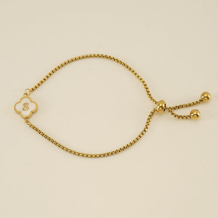 Wholesale Stainless Steel Seashell Four-Leaf Clover Letter Bracelet