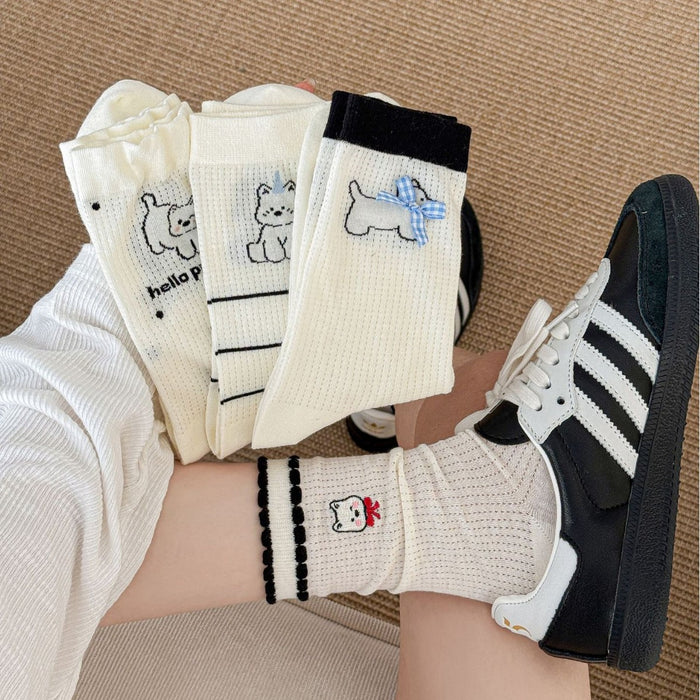 Wholesale Cartoon socks, thin tube socks, hollow mesh breathable, sweat absorbing, butterfly knot stacking socks