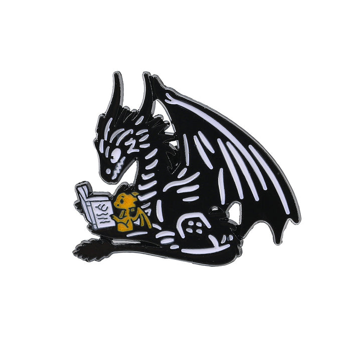 Wholesale Stylish Black Metal Dragon Reading Book Brooch Pin Hat Badge Fashion Accessory