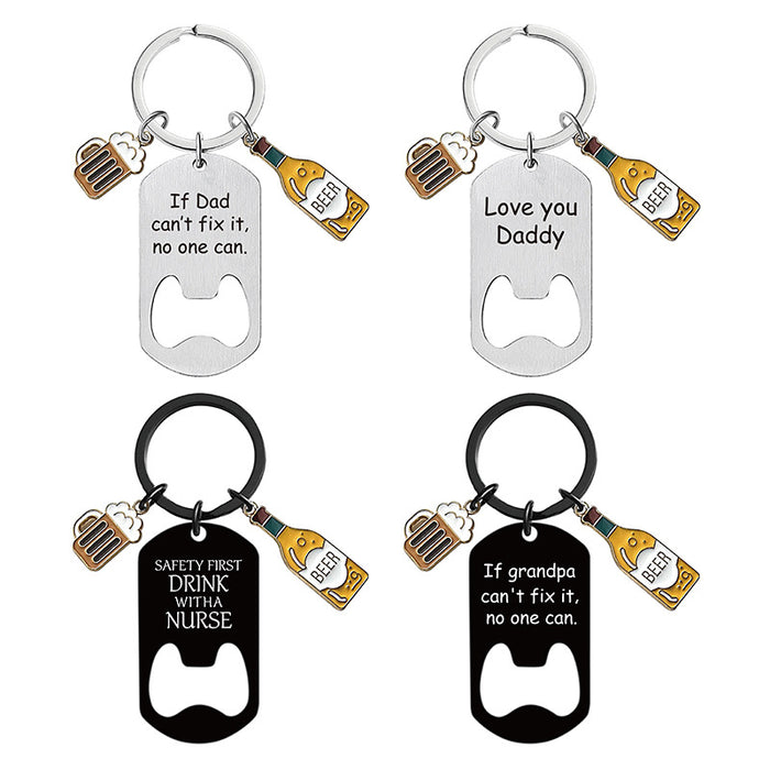 Wholesale Bottle Opener Wine Glass Father's Day Stainless Steel Keychain JDC-KC-GangGu051