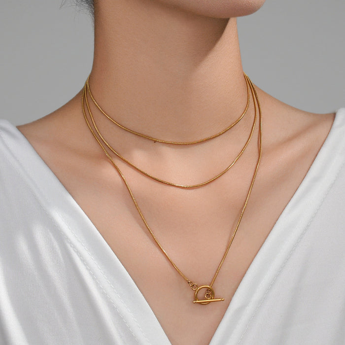 Wholesale 2pcs Stacked necklaces,  plain chain,  snake bone,  titanium steel chain