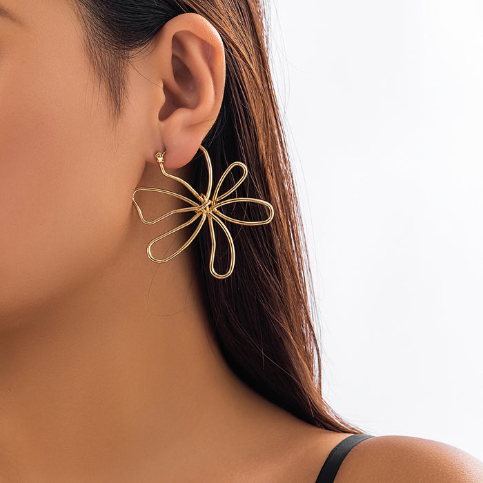 Wholesale Exaggerated waterdrop flower punk metal earrings, sun niche rhinestone earrings