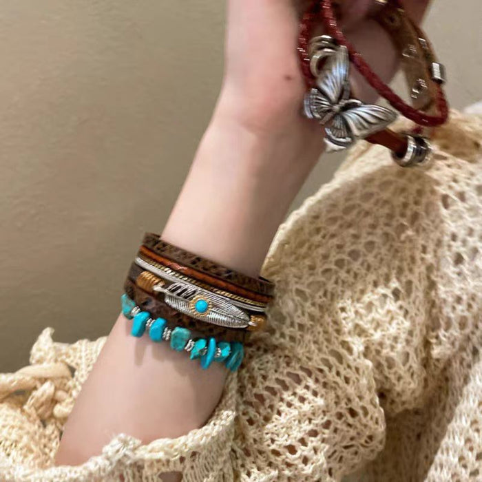 Wholesale Multi-Layer Feather Bracelet Ethnic Retro Bracelet Maillard Antique Bracelet