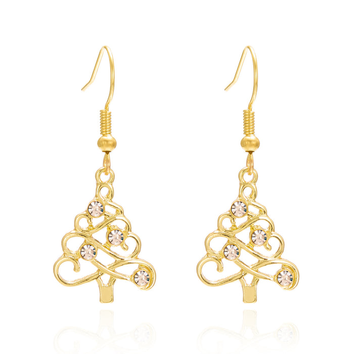 Wholesale Simple hollow diamond Christmas tree earrings for women,  versatile Christmas earrings with design