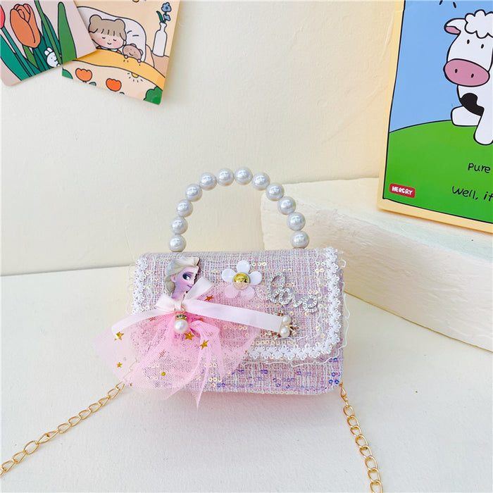 Wholesale Children's Bag Chain Bag Pearl Accessories Hand Bag  Children's Cute Little Flower Shoulder Bag Girl