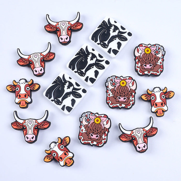 Wholesale 20PCS Cartoon Bull Head DIY Beaded Pen Ornaments Silicone Beads JDC-BDS-RongF004