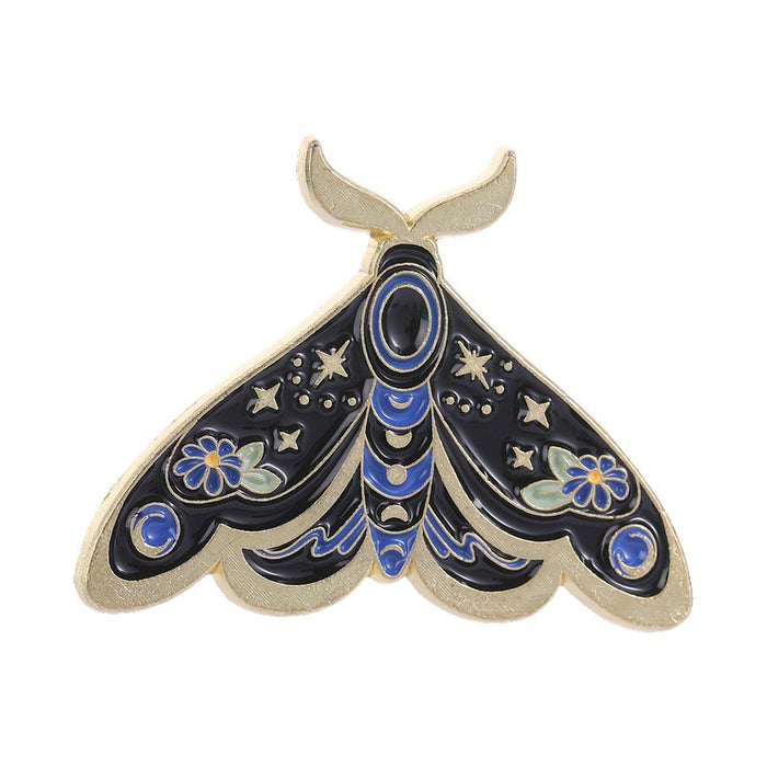 Wholesale Stylish Gothic Moth Brooch Star Moon Phase Design Zinc Alloy Enamel Pin Fashion Accessory