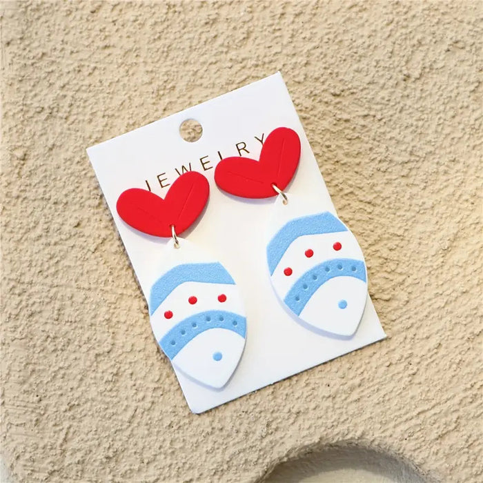 Wholesale Blue Polka Dot Fishtail Acrylic Earrings Striped Funny Fish Jewelry