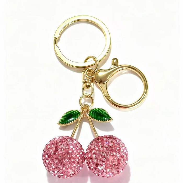 Wholesale Cute rhinestone cherry metal rhinestone keychain