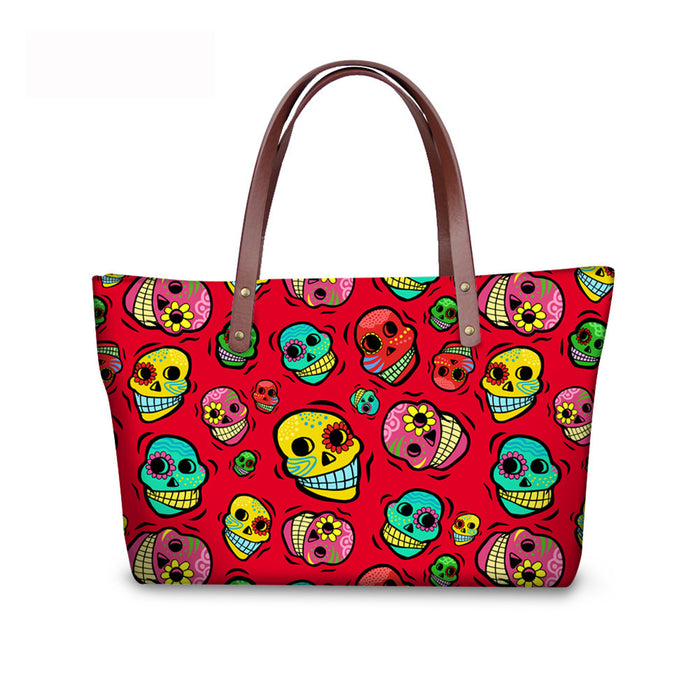 Wholesale Colorful Skull Print Large Capacity Tote Bag JDC-SD-ZhengDing001