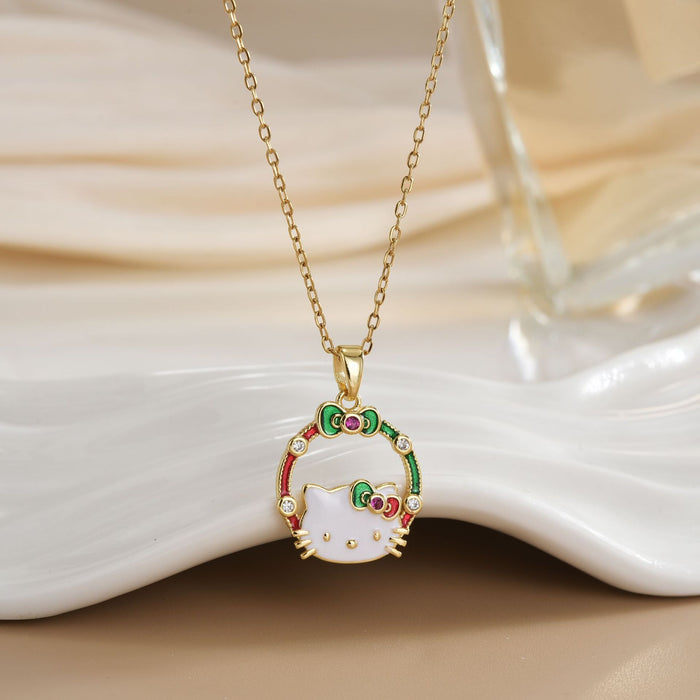 Wholesale Cat pendant micro-painted zircon copper gold-plated clavicle necklace