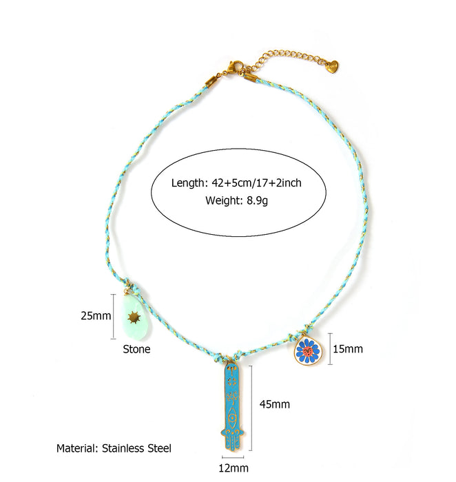 Wholesale Personalized original design knotted cotton rope necklace paired with stainless steel drip oil pendant accessories wholesale