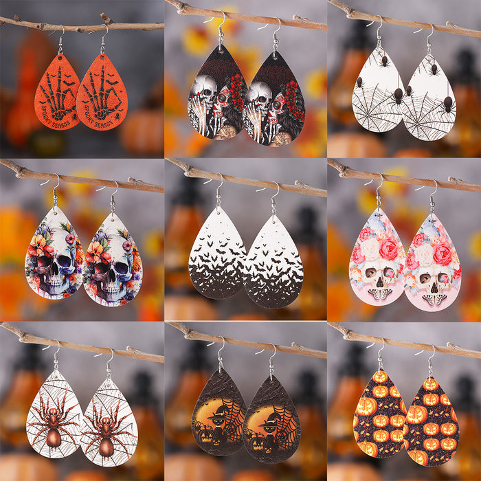 Wholesale  Gothic Style Skull  Web Black Cat Grimace Pumpkin Earrings Leather Earrings