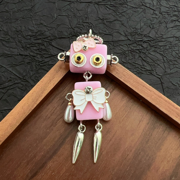 Wholesale Wooden Punk Robot Necklace DIY Accessories Pendants Keychain