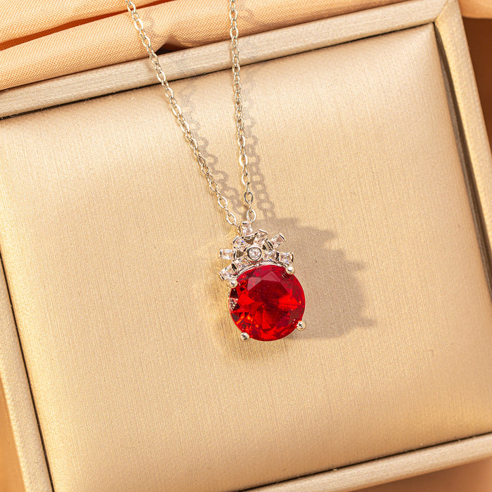 Wholesale Titanium steel necklace with red zircon