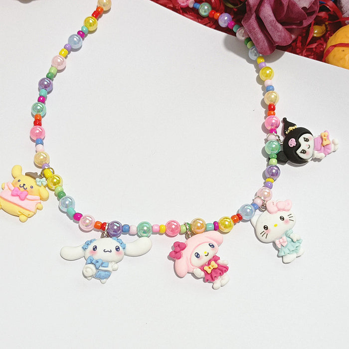 Wholesale Cute Colorful Candy Acrylic Beaded Pudding Dog Merlot  Good Friend Short Necklace for Women