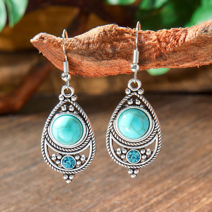Wholesale 2pcs geometric metal turquoise bohemian earrings