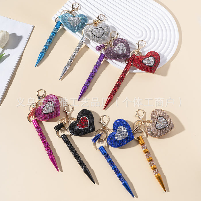 Wholesale Peach Heart Hot Diamond Leather Multifunctional Diamond Aluminum Alloy 2-piece Keychain JDC-KC-ZY032