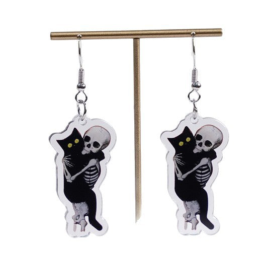 Wholesale Skull Cat Earrings  Ornament Flat Acrylic Horror Exaggerated Skull Earrings