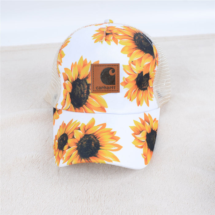 Wholesale Leopard Print Sunflower Printed Acrylic Baseball Caps JDC-FH-KuT022