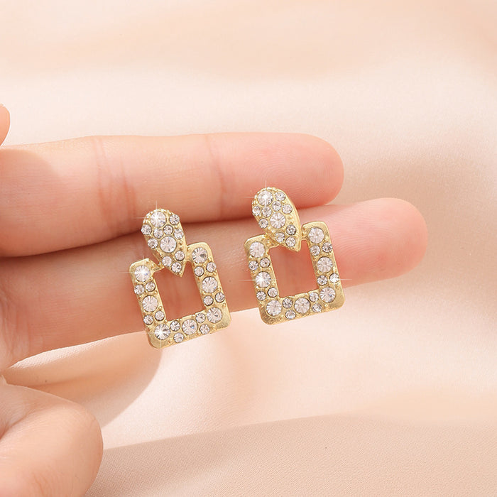 Wholesale New silver needle inlaid diamond water droplet square earrings, light luxury and high-end earrings, wholesale of earrings and accessories
