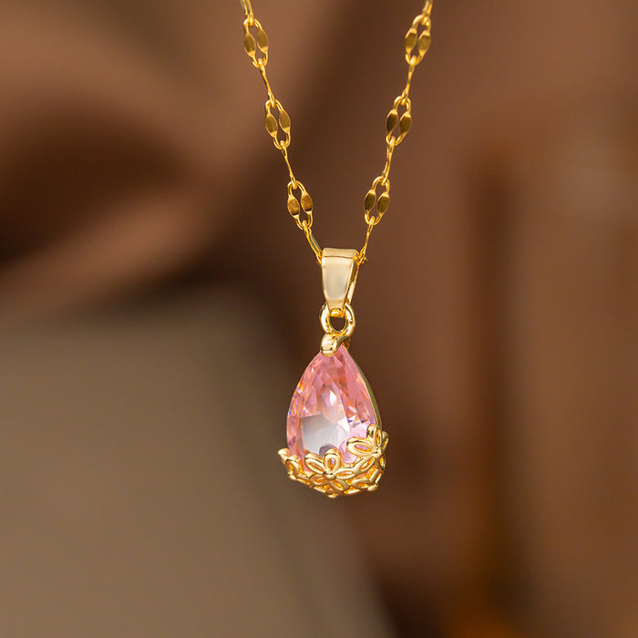 Wholesale Pink Diamond Water Drop Pendant choker necklace