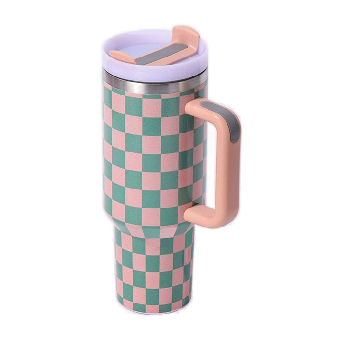 Wholesale 304 Stainless Steel Checkerboard Pattern Insulated Water Bottle 40oz with Handle MOQ≥2