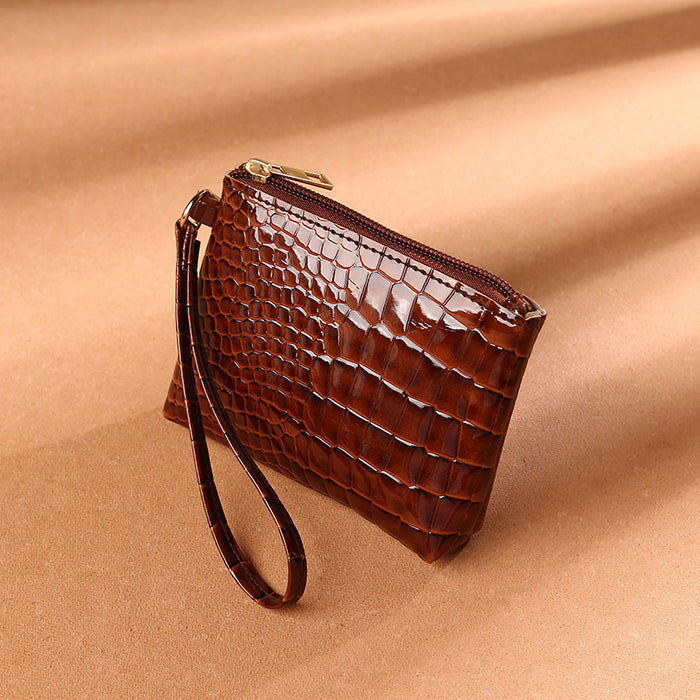 Wholesale Women's Mini Crocodile Pattern Zipper Card Coin Wallet Bag Pu Solid Color Handheld Bag