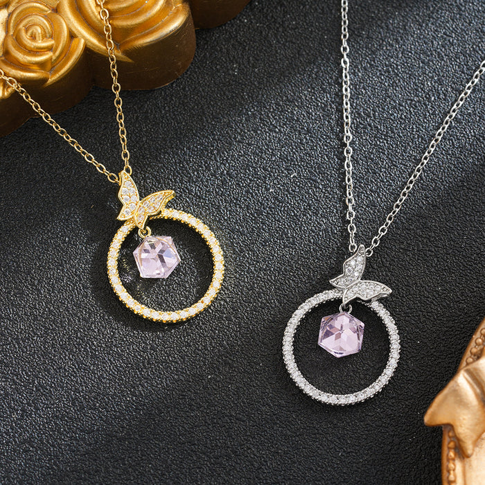 Wholesale Circle Diamond-Encrusted Collarbone Necklace