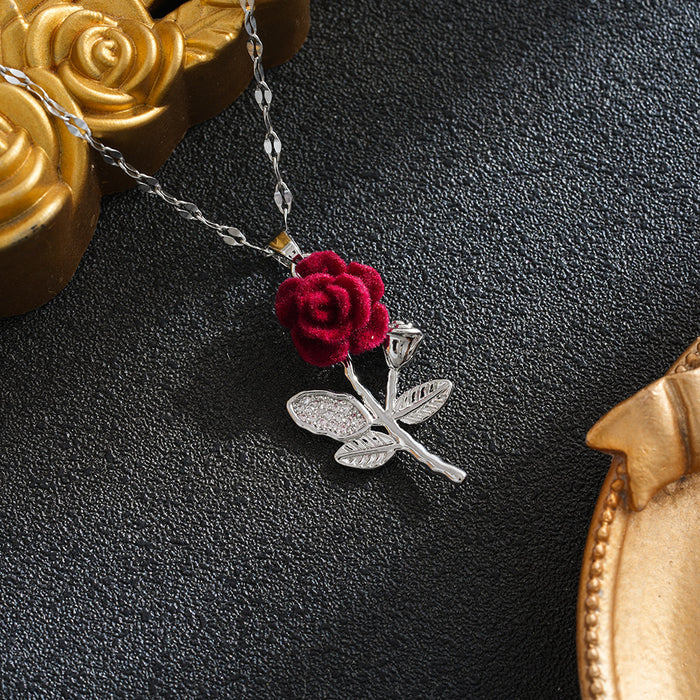 Wholesale Rose pendant necklace  elegant and understated luxury made of copper and zircon