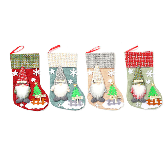 Wholesale Large Christmas Stocking Faceless Old Man Doll Christmas linen socks Candy Bag Gift Bag