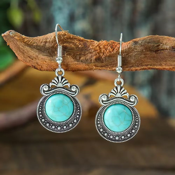 Wholesale Bohemian Turquoise Tassel Earrings Geometric Alloy Vintage Jewelry Accessory MOQ≥2