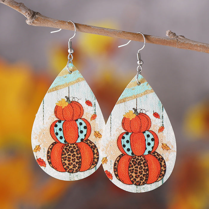 Wholesale Thanksgiving turkey pumpkin maple leaf water drop pu leather earrings