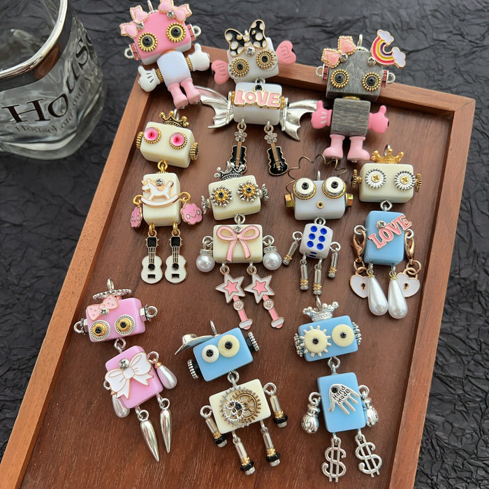 Wholesale Wooden Punk Robot Necklace DIY Accessories Pendants Keychain