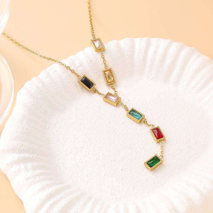 Wholesale Color temperament simple block zircon retro necklace light luxury collarbone chain wholesale