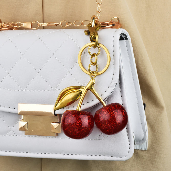 Wholesale Electroplated Metal Cherry Keychain Bag Charm Trendy Decorative Accessory