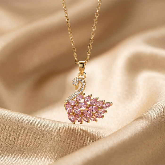 Wholesale Chic Necklace Titanium Steel Gold Plated Zircon Pendant Jewelry Accessory MOQ≥2