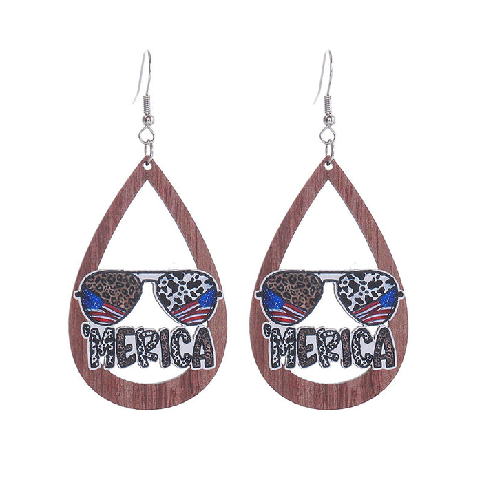 Wholesale Hollow Wooden Independence Day Earrings JDC-ES-ChouTteng017