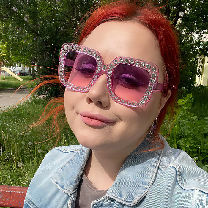 Wholesale Square Rhinestone Disco Sunglasses