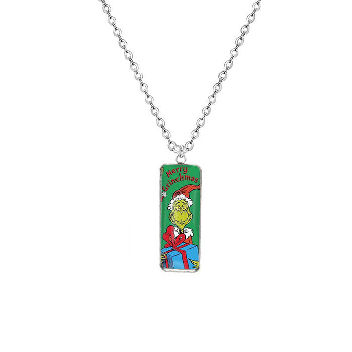 Wholesale Rectangular Pendant Necklace Fashion Creative Christmas Rectangular Time Gemstone Necklace