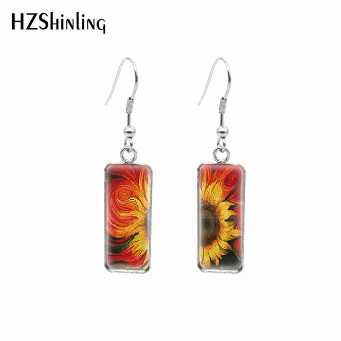 Wholesale Independently packaged hook flower pendant earrings, creative time gemstone earrings