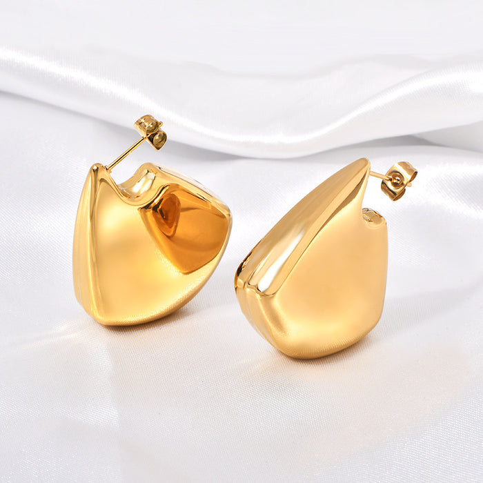 Wholesale  wind hollow earrings vacuum plating 18K polished titanium steel smooth irregular earrings
