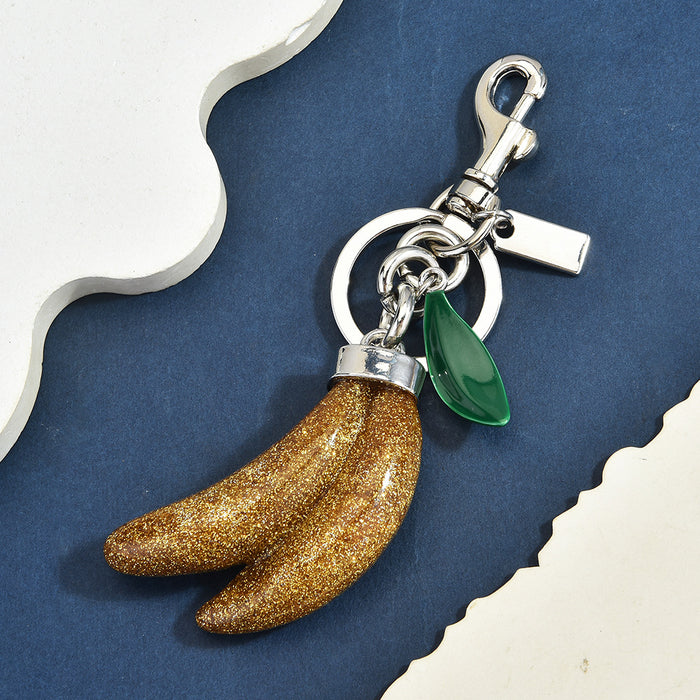 Wholesale Chic Banana Shaped Keychain Charm Glitter Faux Fruit Pendant