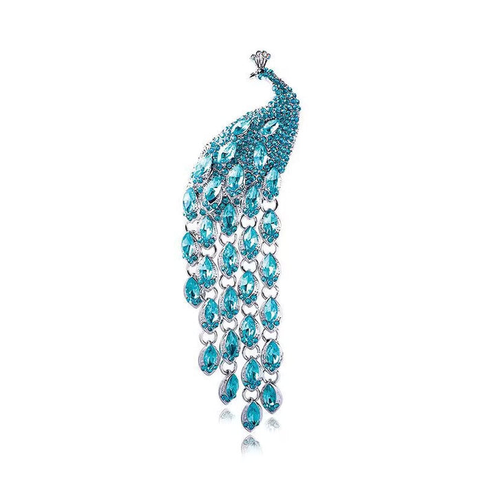 Wholesale Diamond-encrusted Peacock Corsage Long Tassel Brooches Accessories